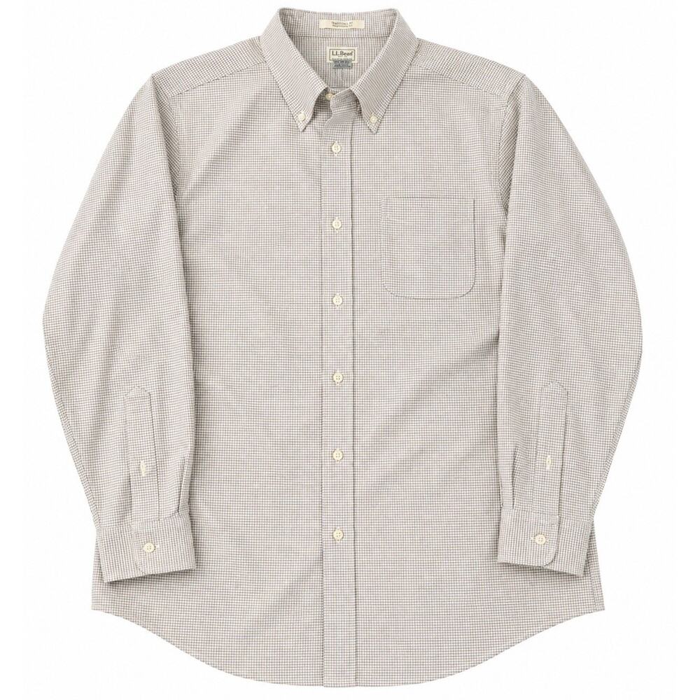 LL Bean Blue Button Up Shirt Cotton Wrinkle Resistant Size 18-33 Item ID 209410